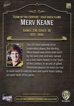 2013 Richmond Hall of Fame and Immortal Trading Card Collection #48 Mervyn Keane Back